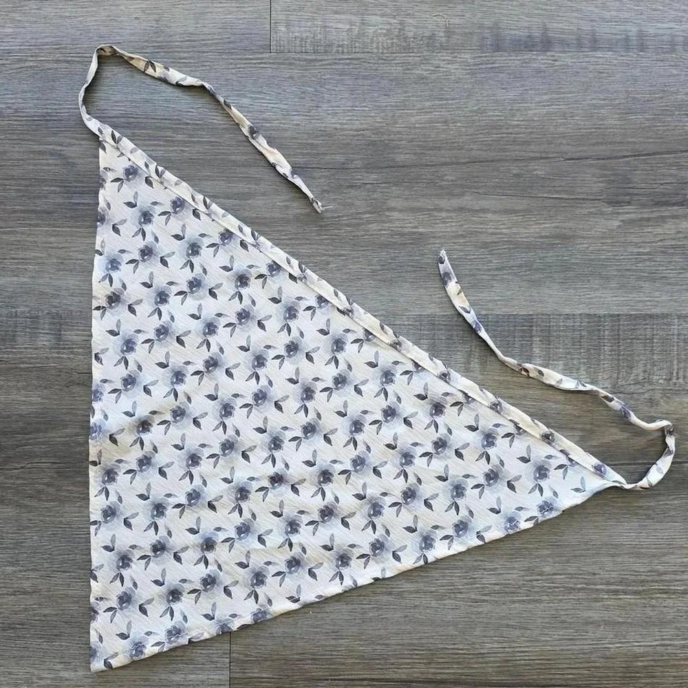 Cream Floral Headscarf Blue Roses Cottagecore Bandana Hair Tie Accessory